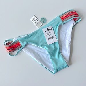 NWT l* Space mint sea foam swim bikini bottoms strappy sides neon orange tan S
